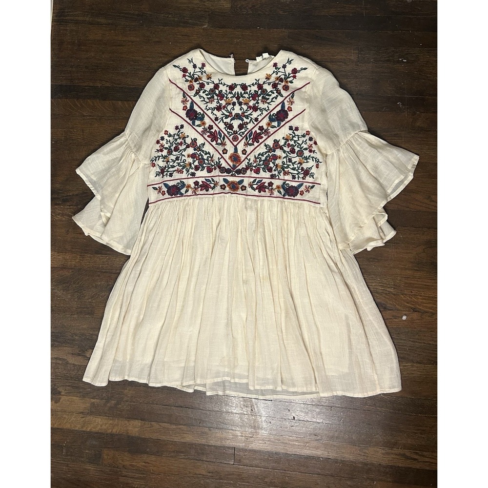 Womens‎ Umgee Boho Embroidered Peasant Dress Ivory Size S Autumn Floral